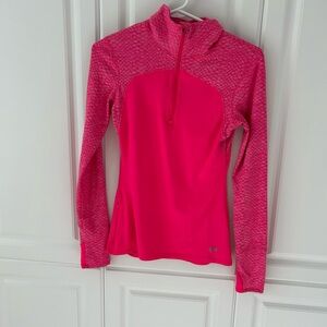 Under Armour ColdGear Quarter Zip Long Sleeve Thumb Holes Fitted Pink  Medium